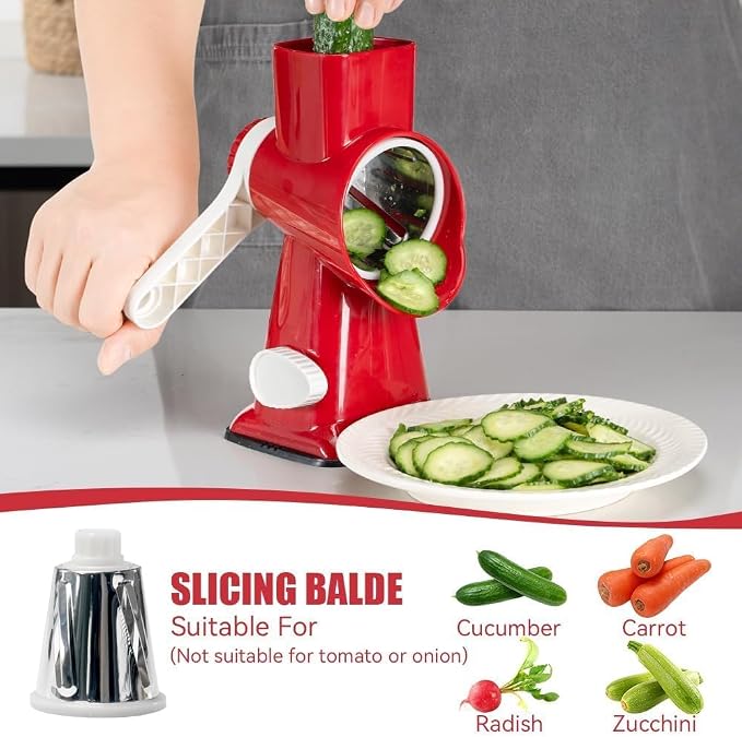 KEOUKE Rotary Cheese Grater Hand Crank Red - Image 2