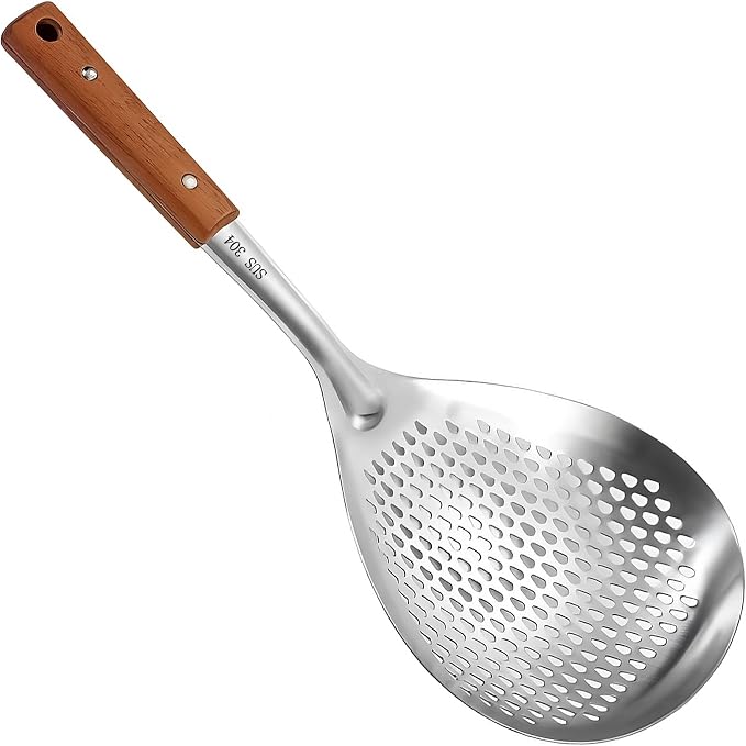 Spider Strainer Colander with Wood Handle, Solid Stainless Steel Kitchen Utensil by ANMIOUHOME