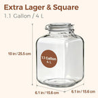 ComSaf Set of 2 Square Glass Jars, 1.1 Gallon Large Airtight Canisters - Image 2