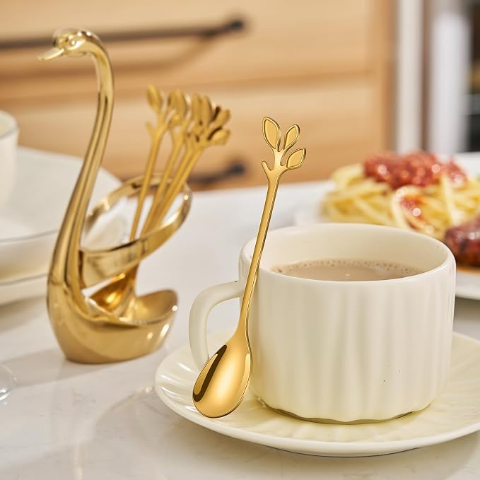AnSaw Gold Small Coffee Spoon Holder Set, Swan Base - Image 4
