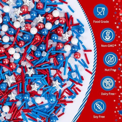 Edible Patriotic Sprinkles for Cake Decorating,Blue Red and White Sprinkle - Image 3