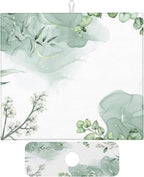 Watercolor Green Leaf Floral Dish Drying Mat by Unknown