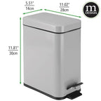mDesign Small Modern 1.3 Gallon Rectangle Metal Lidded Step Trash Can, Compact - Image 4