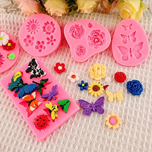 Silicone Mold Flower 8pcs Chocolate Fondant Polymer Clay Candy Gummy Mold,Rose Leaf Butterfly Bee Honey Shaped Silicone Molds for DIY Cake Cupcake Decor Craft - Image 6