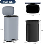 Arlopu 8/13.2 Gallon Step Trash Can, Stainless Steel Garbage Bin, Soft-Close - Image 2