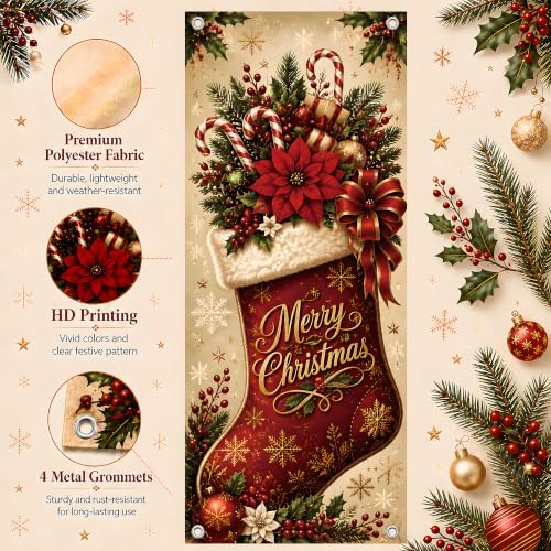Christmas Decorations - Merry Christmas Stocking Candy Cane Door Cover - Image 4