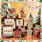 Shellwei 24 Pcs Christmas Tiered Tray Decor, Gingerbread Wooden Table Sign - Image 6