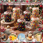 6 Pcs Christmas Glass Mugs with Handle Winter Xmas Coffee Mugs, Light - Image 3