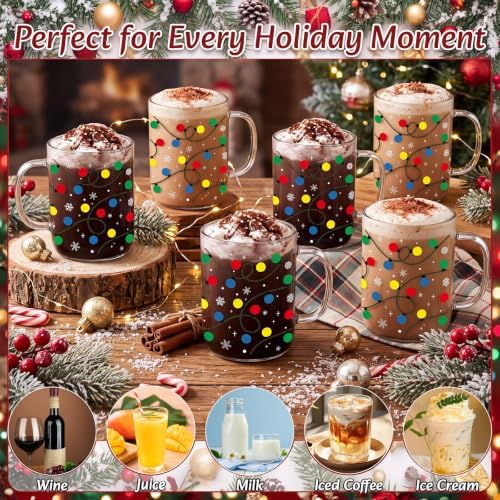 12 Pcs Christmas Glass Mugs with Handle Winter Xmas Coffee Mugs, Light - Image 3