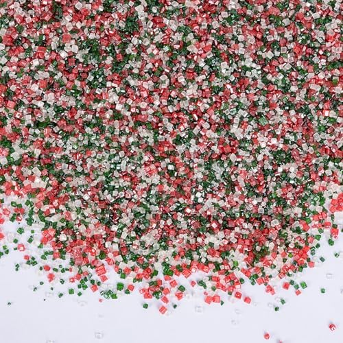 Edible Christmas Sprinkles,Red Green White Crystals Mix,Cake Decorating by Sugarzy