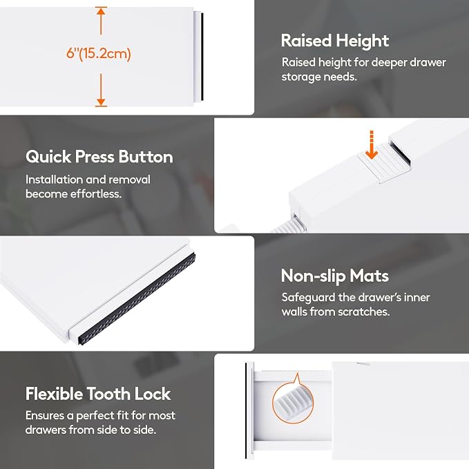 Lifewit 4 Pack 6" High Drawer Dividers 34-56cm/13.5-22" Adjustable Drawer - Image 6