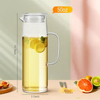 Hsei 2 Sets Glass Pitcher with Lid, 50 oz / 1500 ml Water Carafe with Handles - Image 4