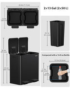 Dual Trash and Recycling Bins for Kitchen, 2×13 Gallon Stainless Steel Trash - Image 8