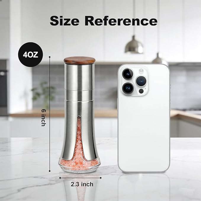 Aelga Salt and Pepper Grinder Set Manual - 4oz Stainless Steel Pepper Mill - Image 4