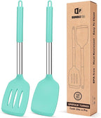 Pack of 2 Silicone Solid Turner, Non Stick Slotted Kitchen Spatulas, High Heat by BUNDLEPRO