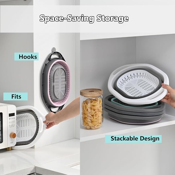 2-Pack Collapsible Silicone Colander Strainer, Foldable Kitchen Sink Basket - Image 7
