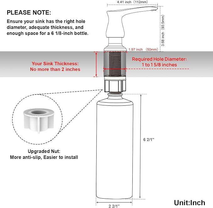 GAGALIFE Sink Soap Dispenser Matte Black, Built in Soap Dispenser - Image 6