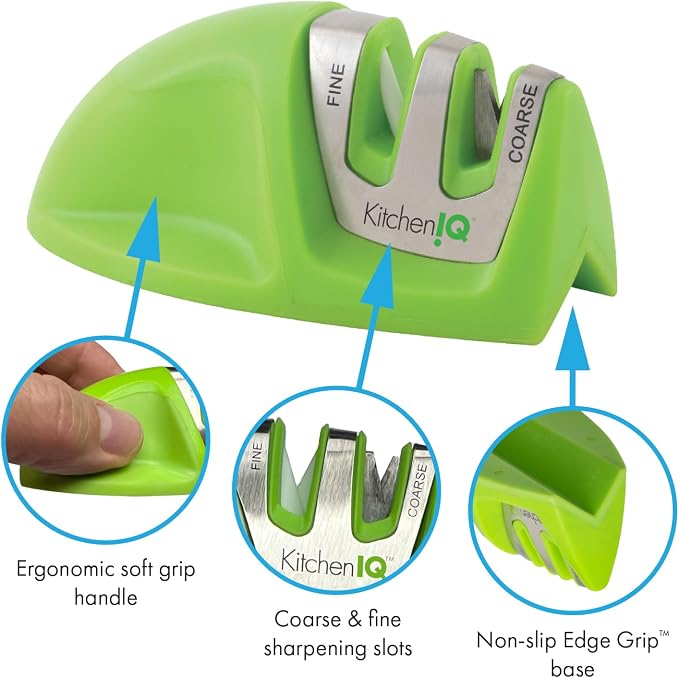 KitchenIQ 51422 | Edge Grip 2-Stage Knife Sharpener | Green – 3 Pack | Coarse & - Image 3