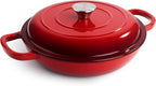 3 Quart Enameled Cast Iron Braiser, Non Stick Enameled Cast Iron Skillet by Fijinhom