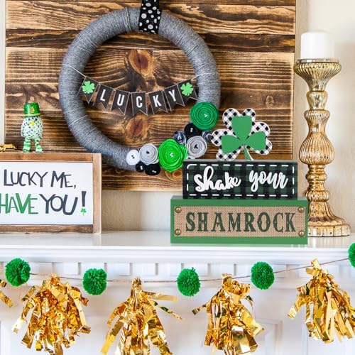 St Patricks Day Decorations, MEETYAMOR 3-Layered Shamrock Wood Block St Patricks Day Decor, Shamrock Ornaments Shake Your SHAMROCK Sign Saint Patricks Day Decorations for the Home, Table, Mantel - Image 7
