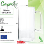 Simax Glass Pitcher, 64 Ounce Borosilicate Glass, Made in Europe Hot and Cold - Image 2