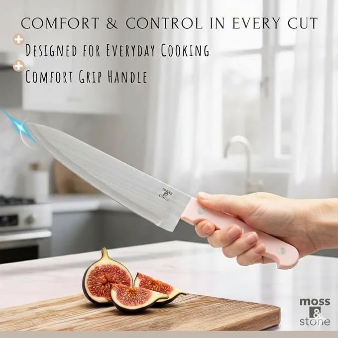 Moss & Stone Pink 14 Pcs Knife Block Set Stainless Steel, Premium Forged - Image 3