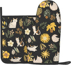 Cute Cats Flowers Garden Silicone Oven Mitts Pan Mats Set of 2, Heat Resistant by Cayiibe