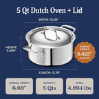 LEGEND COOKWARE 5-Ply Stainless Steel 5-Quart Dutch Oven - Image 6