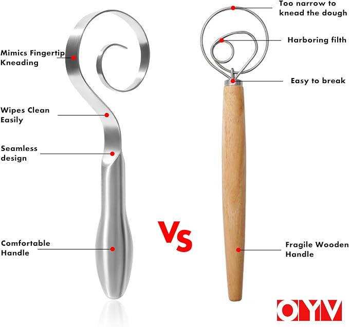 OYV Seamless Dough Whisk, 18/10 Stainless Steel Danish Dough Wisk, Dishwasher - Image 2