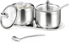 holoith 2 Pack Coffee and Sugar Dispenser - 10 oz Sugar Bowl with Glass Lid and by Holoith