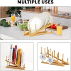 4 PCS Wooden Dish Drying Rack Bamboo Plate Dish Rack Stand Kitchen Cabinet - Image 4