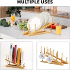 Bamboo Dish Drying Rack Wooden Plate Rack Kitchen Pot Lid Holder Cabinet - Image 4
