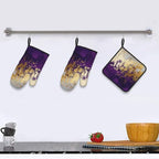 3 - Piece Purple and Gold Splash Patterned Oven Mitts and Pot Holders Set - Image 5
