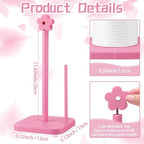 Leinuosen Pink Flower Paper Towel Holder Coquettish Cute Flower Wooden Paper - Image 2