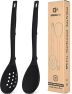 Pack of 2 Silicone Cooking Spoons, Non Stick Solid Kitchen Spoon by BUNDLEPRO