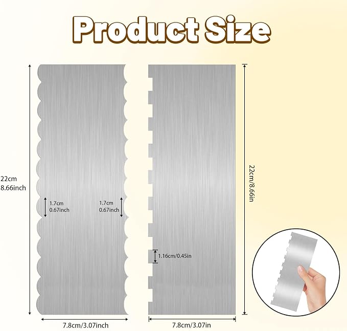 2 Pieces 8.7 Inche Stainless Steel Cake Scraper Double Sided Patterned Edge - Image 2