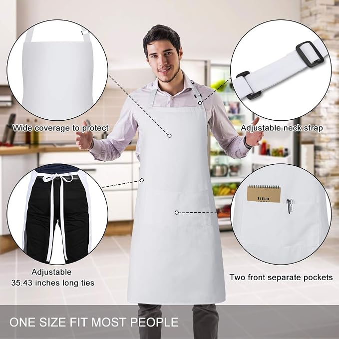 Jubatus 2 Pack Bib Aprons with 2 Pockets Cooking Chef Kitchen Apron - Image 2