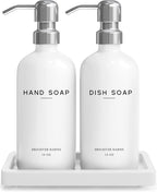 White Glass Hand and Dish Soap Dispenser Set by Brighter Barns by BrighterBarns