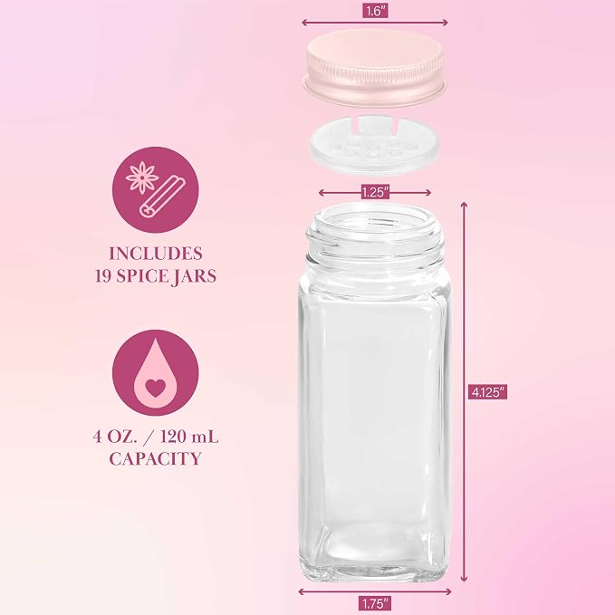 Paris Hilton Glass Spice Jar Storage Set, 4-Ounce Empty Spice Jars - Image 6