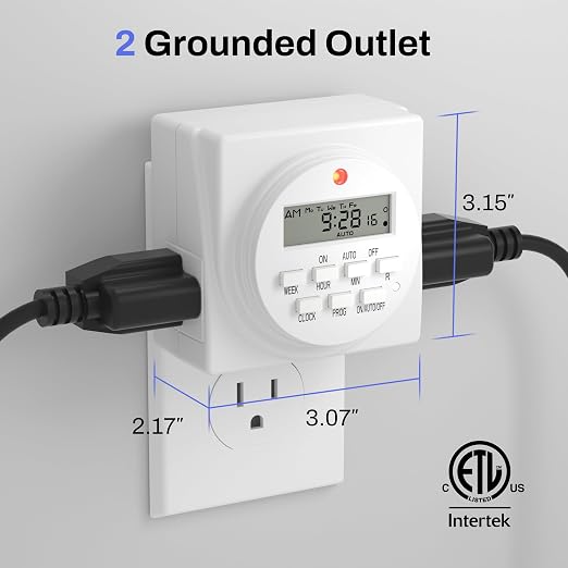 BN-LINK Indoor Digital Timer Outlet, Dual Outlet 7 Day Programmable Light Switch - Image 2