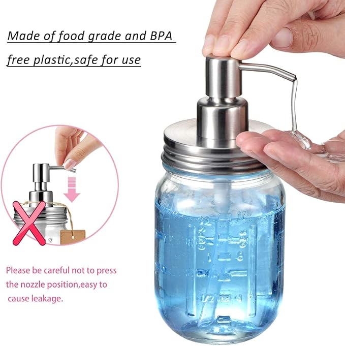 Amolliar Mason Jar Liquid Soap Dispenser Pump, Rustproof Stainless Steel Lid - Image 5