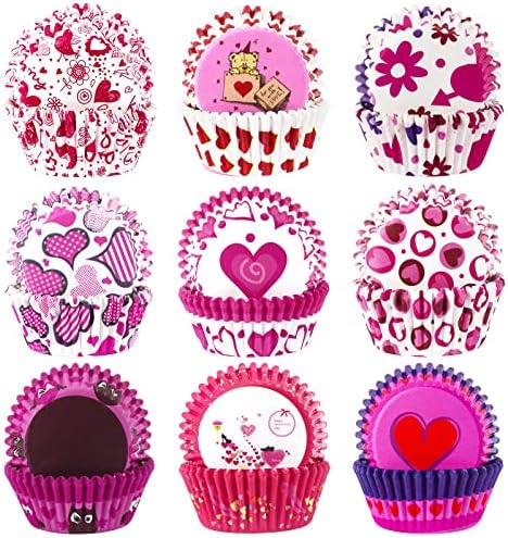 SANNIX 450pcs Valentine's Day Cupcake Liners Heart Baking Cups Cupcake Wrappers Paper Wraps Muffin Liners for Valentine's Day Wedding Birthday Party Candy Cake Decorations Supplies (9 Designs) by SANNIX