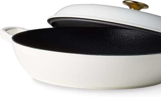 CAROTE 3.4QT Enameled Cast Iron Braiser Pan, Shallow Dutch Oven Casserole - Image 3