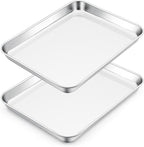 E-far Small Baking Sheet Set of 2, 10.5”x8.3” Stainless Steel Cookie Sheets Pans by E-far