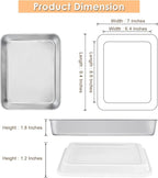 E-far Small Baking Pan with Lid, 9.4”x 7” x 2” Stainless Steel Rectangle Sheet - Image 3