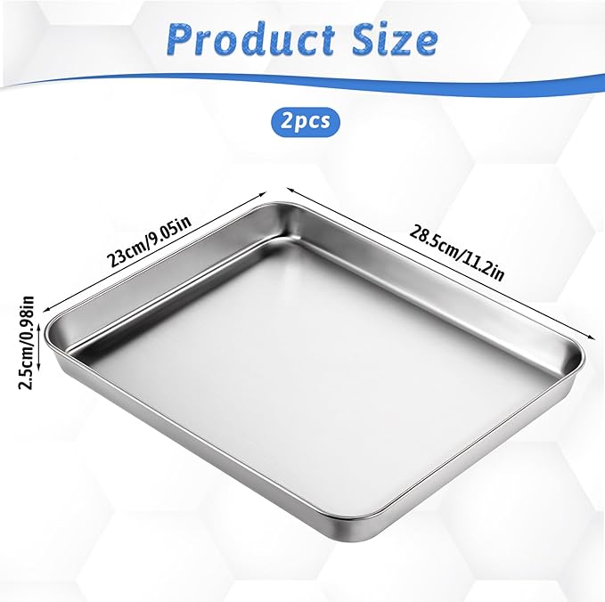 2Pcs Toaster Oven Pans for Baking, 9x11 Baking Sheets Cookie Sheet Stainless - Image 2