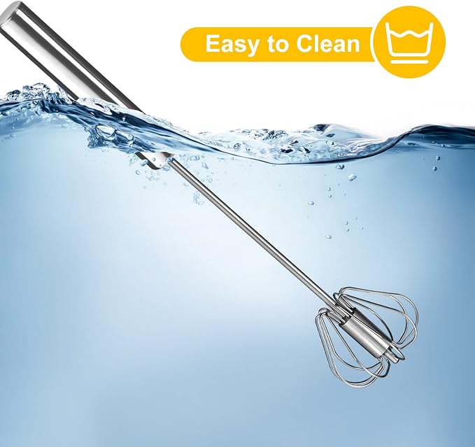 Egg Beater, Hand Easy Whisk Stainless Steel Hand Push Egg Beater Manual Mixer - Image 4