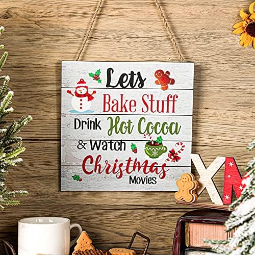 Blulu Christmas Wooden Hanging Sign Winter Coffee Bar Wall Decor, Classic - Image 4