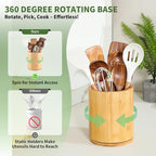 Wooden Utensil Holder, 360°Rotating 7.3'' Large Utensil Holder - Image 3
