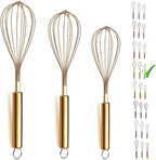 Berglander Gold Whisk Pack of 3 Stainless Steel 8", Titianium Plating Whisks by Berglander